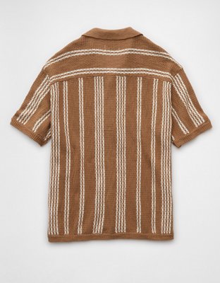 AE Weekend Striped Button-Up Sweater Polo Shirt