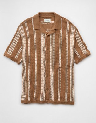 AE Weekend Striped Button-Up Sweater Polo Shirt