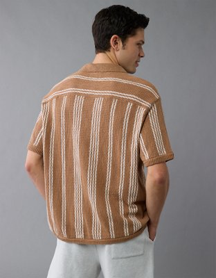AE Weekend Striped Button-Up Sweater Polo Shirt