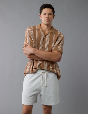 AE Weekend Striped Button-Up Sweater Polo Shirt