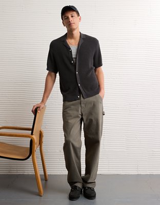 AE Shaker Button-Up Sweater Polo Shirt