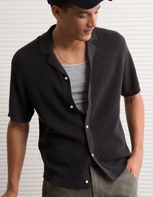 AE Shaker Button-Up Sweater Polo Shirt