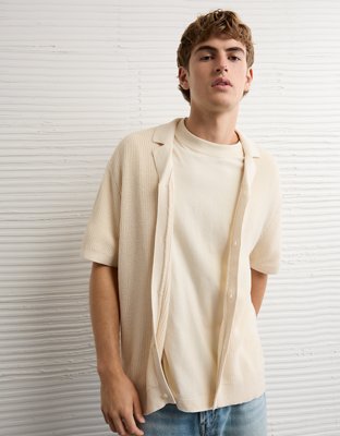 AE Shaker Button-Up Sweater Polo Shirt