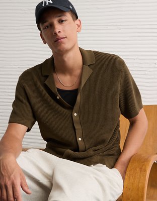 AE Shaker Button-Up Sweater Polo Shirt