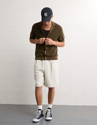 AE Shaker Button-Up Sweater Polo Shirt