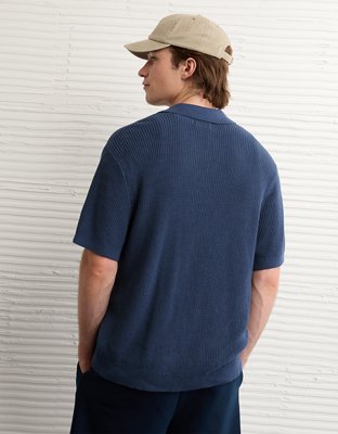 AE Shaker Button-Up Sweater Polo Shirt