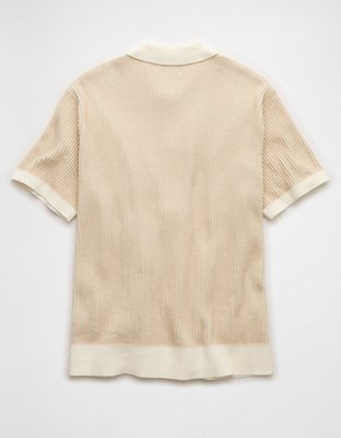 AE Striped Button-Up Sweater Polo
