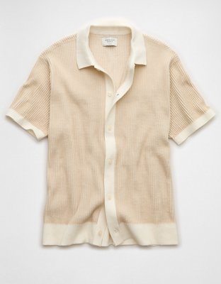 AE Striped Button-Up Sweater Polo