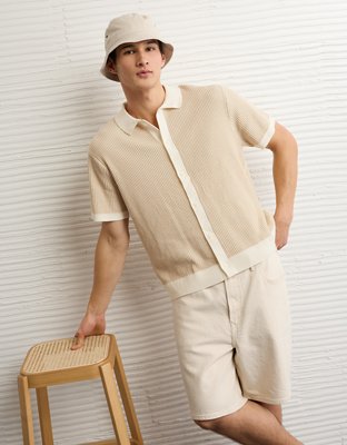 AE Striped Button-Up Sweater Polo