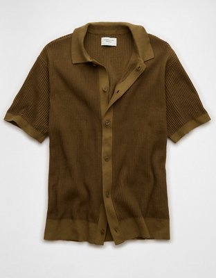 AE Striped Button-Up Sweater Polo