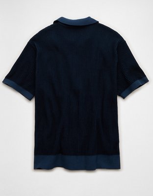 AE Striped Button-Up Sweater Polo