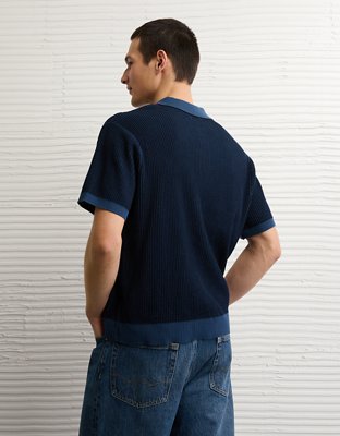 AE Striped Button-Up Sweater Polo