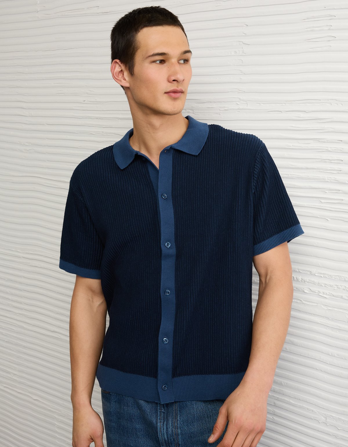 AE Striped Button-Up Sweater Polo - image 5
