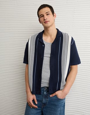 AE Striped Button-Up Sweater Polo