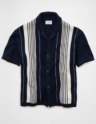 AE Striped Button-Up Sweater Polo