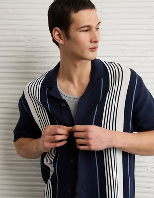 AE Striped Button-Up Sweater Polo