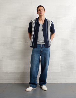 AE Striped Button-Up Sweater Polo