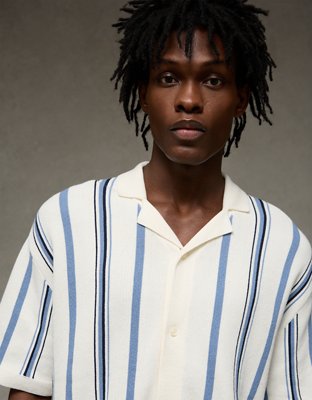 AE Striped Button-Up Sweater Polo