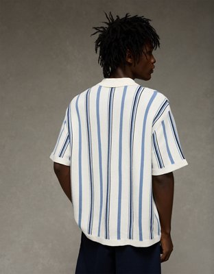 AE Striped Button-Up Sweater Polo