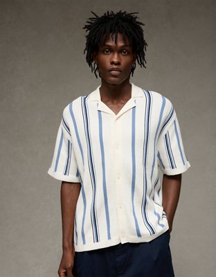 AE Striped Button-Up Sweater Polo