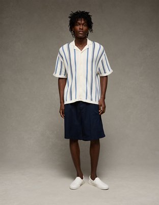 AE Striped Button-Up Sweater Polo