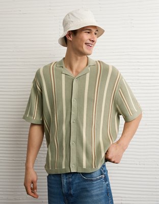 AE Striped Button-Up Sweater Polo
