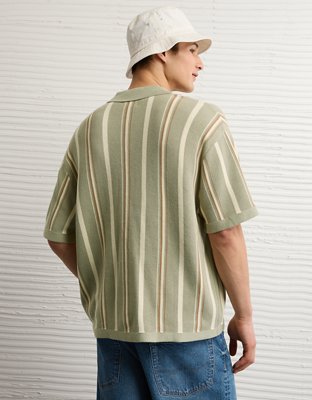 AE Striped Button-Up Sweater Polo