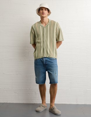 AE Striped Button-Up Sweater Polo
