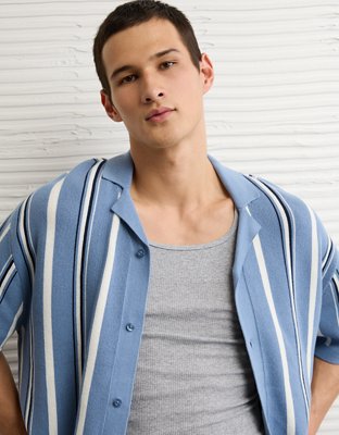 AE Striped Button-Up Sweater Polo