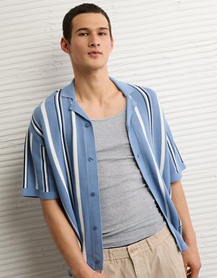AE Striped Button-Up Sweater Polo