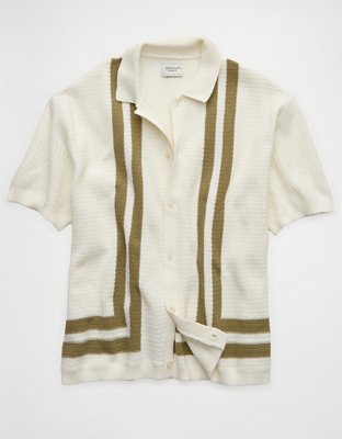 AE Striped Button-Up Sweater Polo