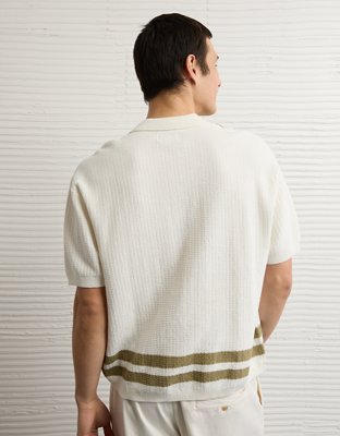 AE Striped Button-Up Sweater Polo