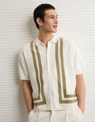 AE Striped Button-Up Sweater Polo