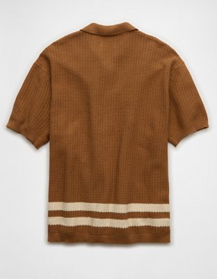 AE Striped Button-Up Sweater Polo