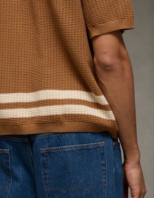 AE Striped Button-Up Sweater Polo