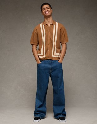 AE Striped Button-Up Sweater Polo