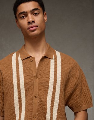 AE Striped Button-Up Sweater Polo