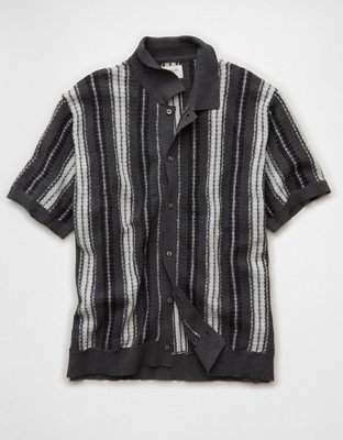 AE Striped Button-Up Sweater Polo