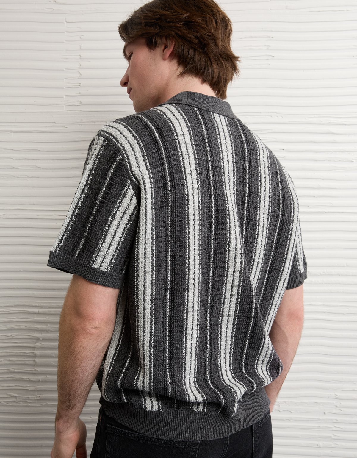 AE Striped Button-Up Sweater Polo - image 2