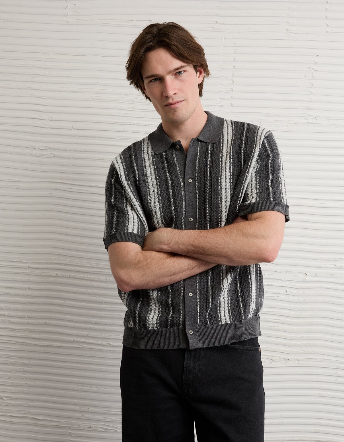 AE Striped Button-Up Sweater Polo - image 5