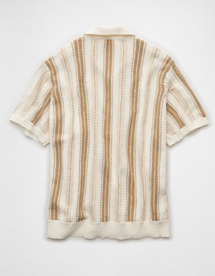 AE Striped Button-Up Sweater Polo