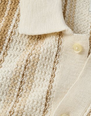 AE Striped Button-Up Sweater Polo