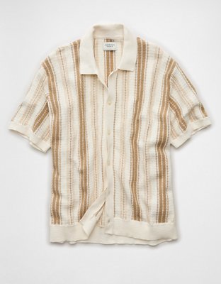 AE Striped Button-Up Sweater Polo