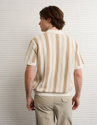 AE Striped Button-Up Sweater Polo