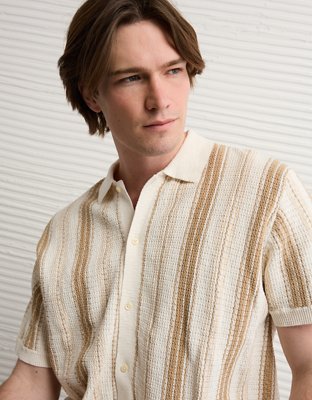 AE Striped Button-Up Sweater Polo
