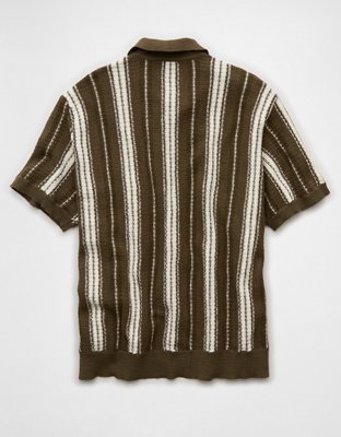 AE Striped Button-Up Sweater Polo