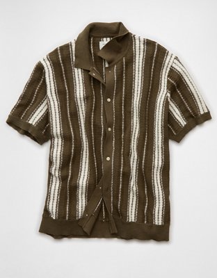 AE Striped Button-Up Sweater Polo