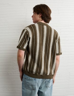 AE Striped Button-Up Sweater Polo