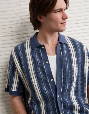 AE Striped Button-Up Sweater Polo