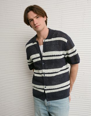 AE Striped Button-Up Sweater Polo